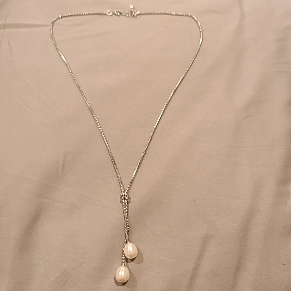 Pearl love knot adjustable sterling silver necklace - Picture 2 of 5